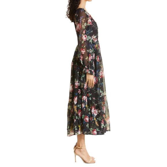 byTiMo NWT Rose Field Wrap Dress Midi Floral Size S Ruffle Trim Long Sleeves - Picture 2 of 12
